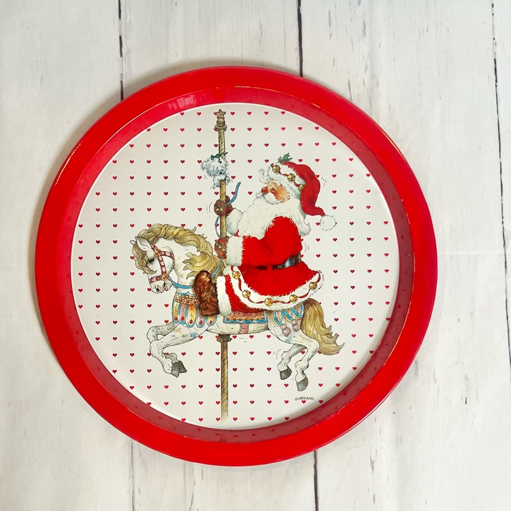 Vintage 1992 Giordano Santa Carousel Tin Tray Coquette Christmas Aesthetic Decor